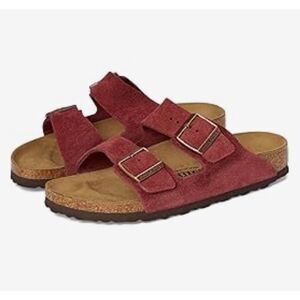 Birkenstock Arizona Suede Slip On Slide Sandals Red Zinfandel Womens Size 42